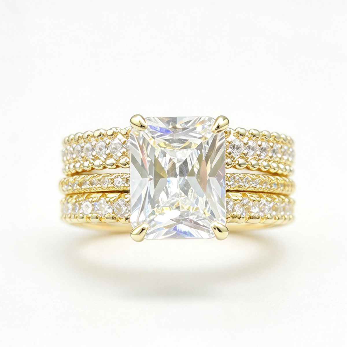Astrid stacked moissanite ring set on hand — AUMIRE JEWEL