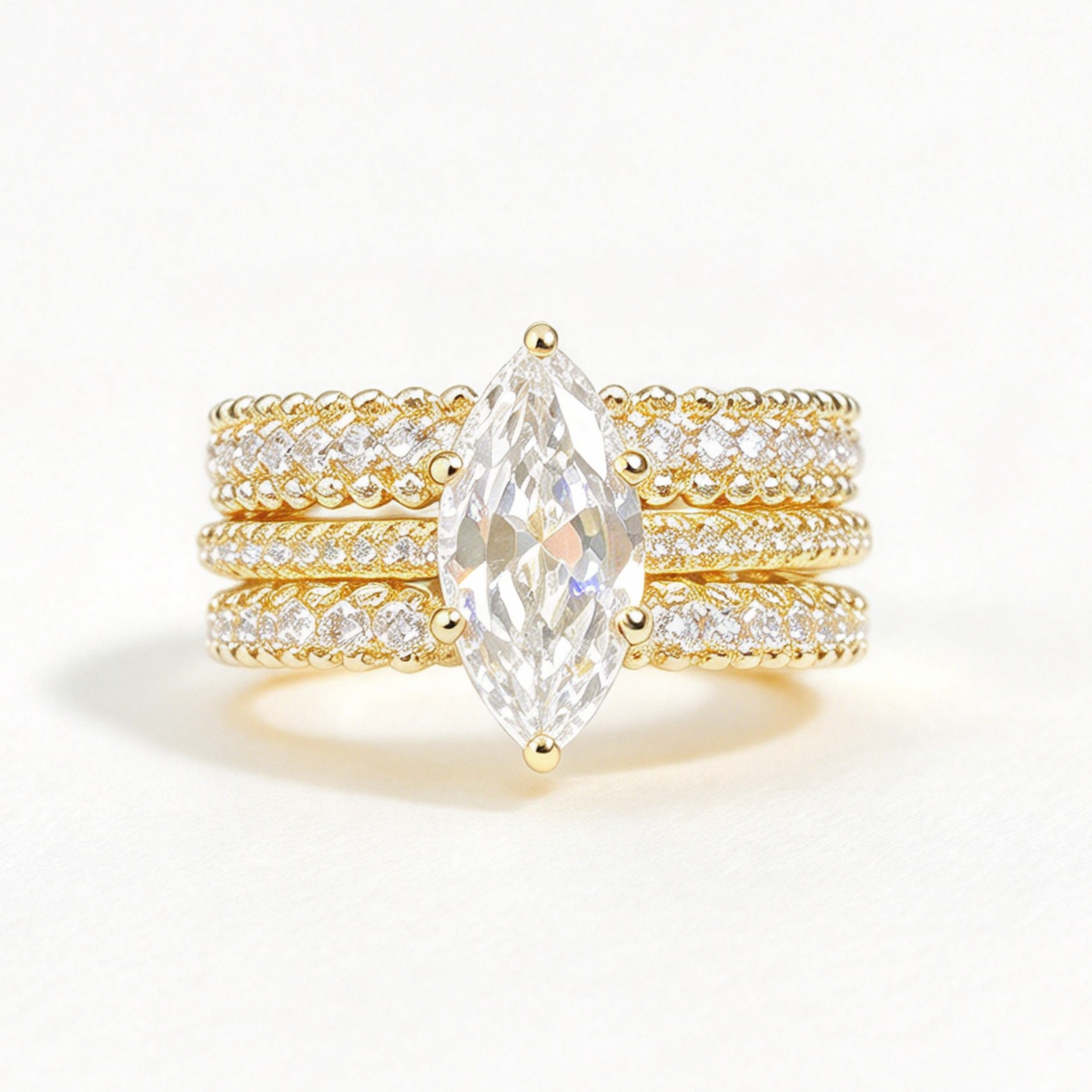 Celeste stacked moissanite ring set on hand — AUMIRE JEWEL