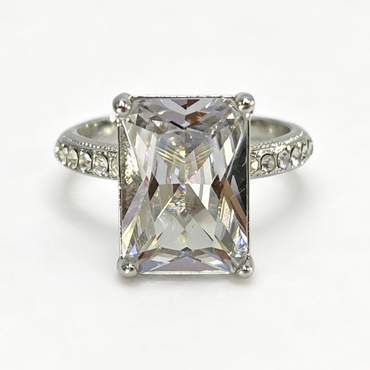 Vesta radiant-cut moissanite ring on hand — AUMIRE JEWEL