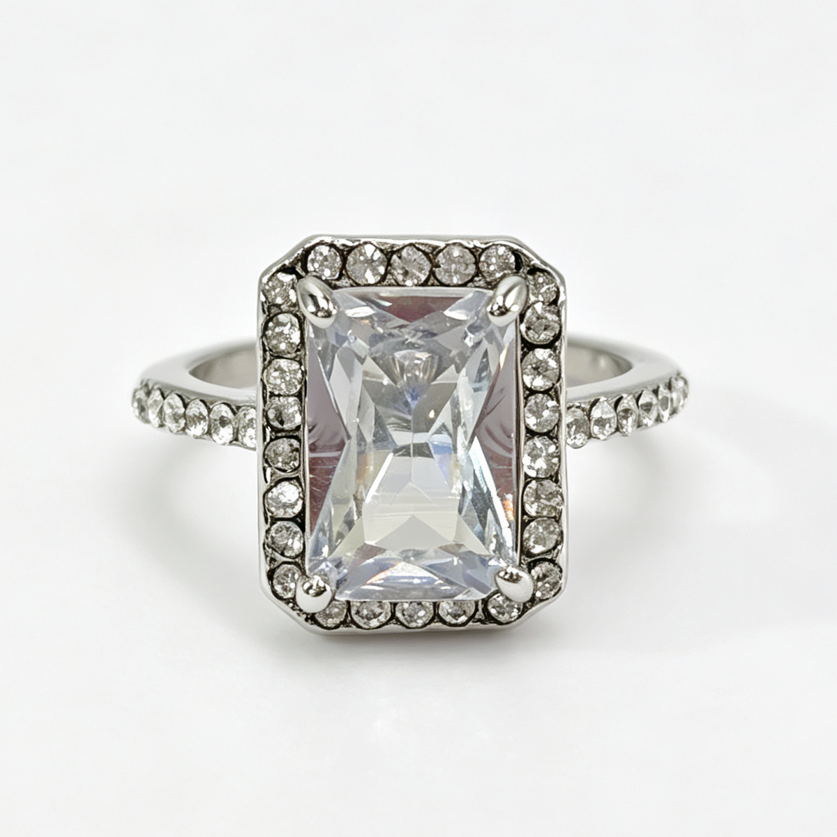 Thalia radiant-cut moissanite ring on hand — AUMIRE JEWEL