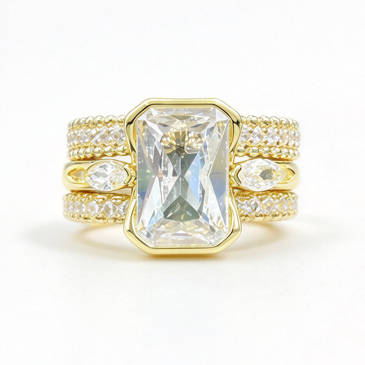 Elena stacked moissanite ring set on hand — AUMIRE JEWEL