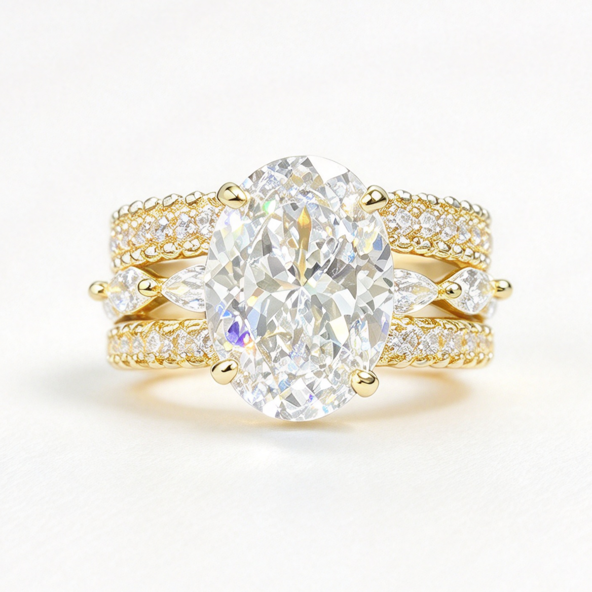 Flora stacked moissanite ring set on hand — AUMIRE JEWEL