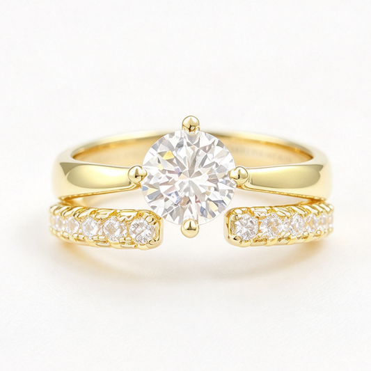 Gemma stacked moissanite ring set on hand — AUMIRE JEWEL