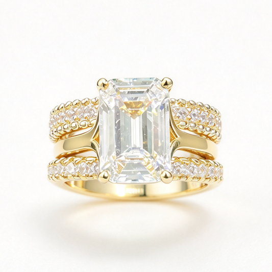 Maeve stacked moissanite ring set on hand — AUMIRE JEWEL