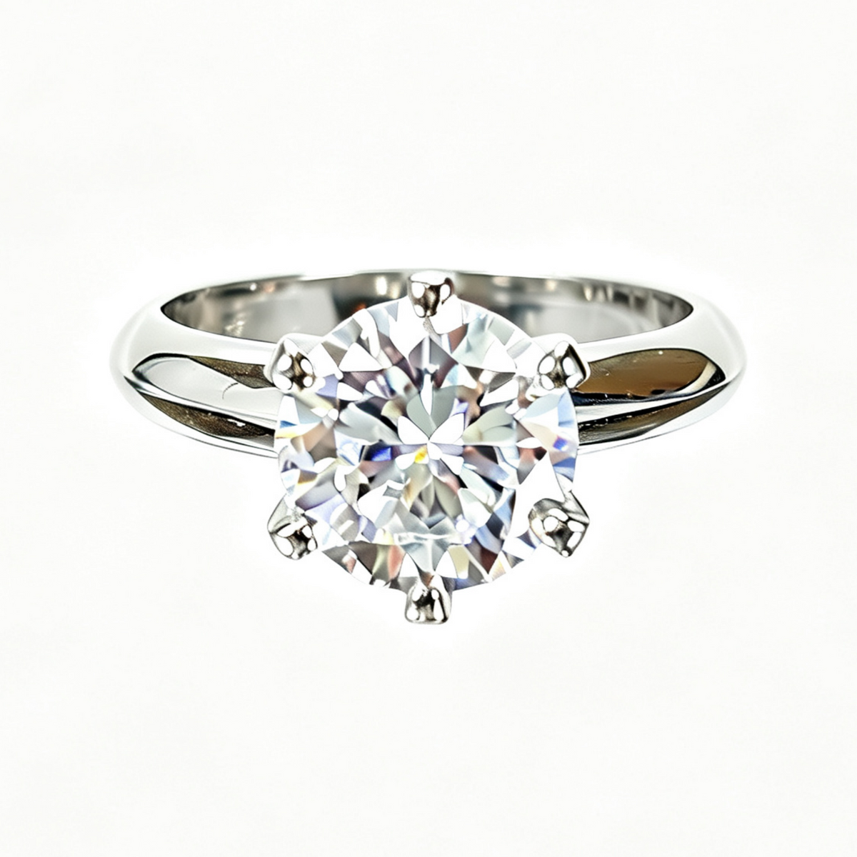 Classic Six-Prong round-cut moissanite ring on hand — AUMIRE JEWEL