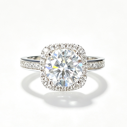 Sugar Cube round-cut moissanite ring on hand — AUMIRE JEWEL
