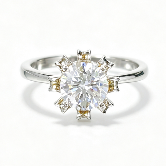 Lantern round-cut moissanite ring on hand — AUMIRE JEWEL