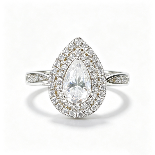 Crystal Heart pear-cut moissanite ring on hand — AUMIRE JEWEL