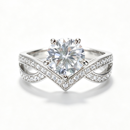 Paris Crown round-cut moissanite ring on hand — AUMIRE JEWEL