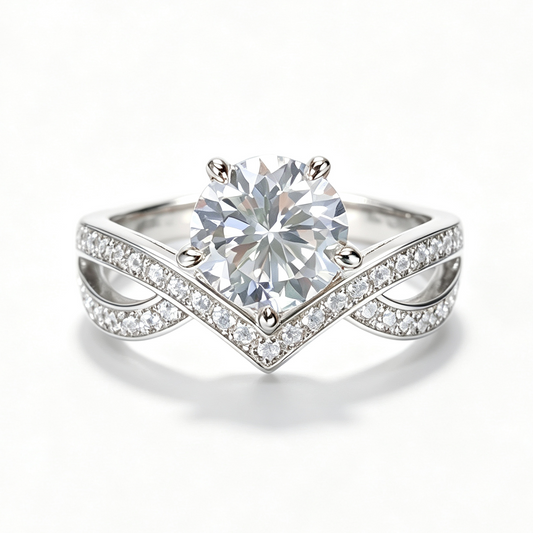 Paris Crown round-cut moissanite ring on hand — AUMIRE JEWEL