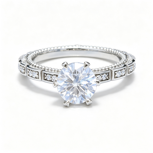 Medusa round-cut moissanite ring on hand — AUMIRE JEWEL