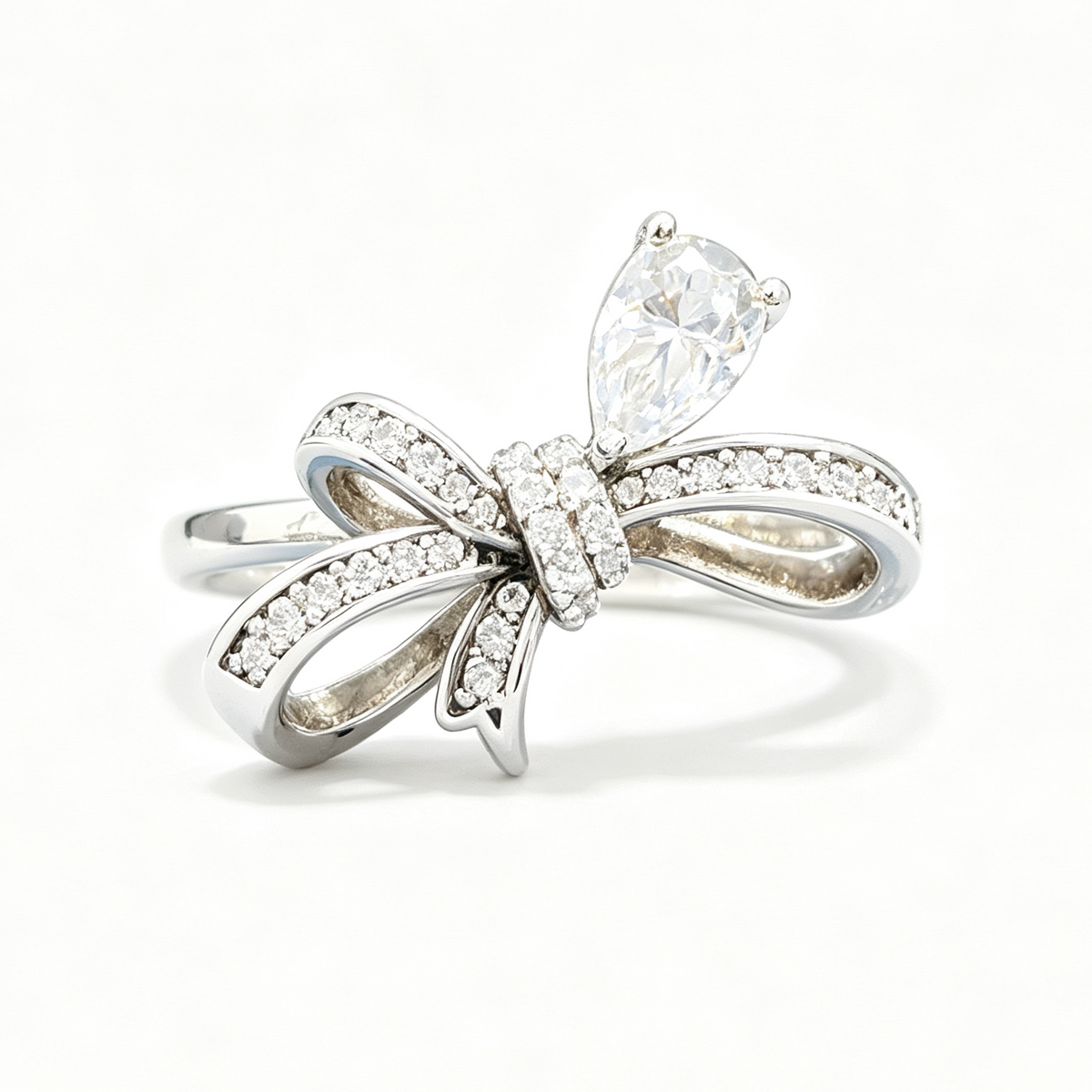 Water Droplet Bowknot pear-cut moissanite ring on hand — AUMIRE JEWEL