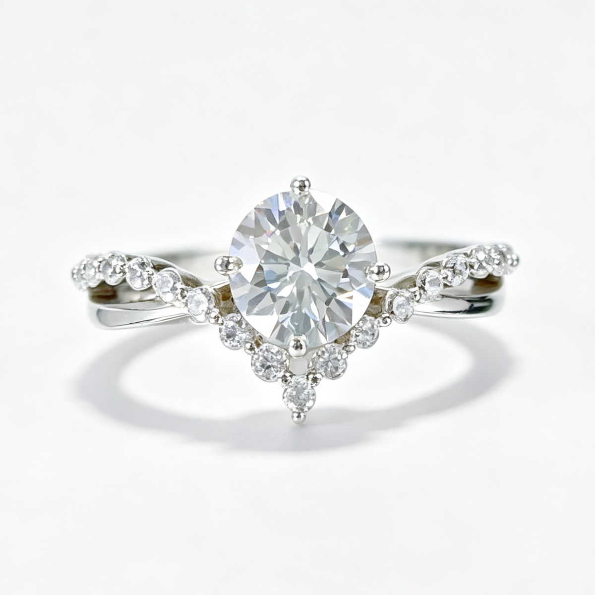 Tiara round-cut moissanite ring on hand — AUMIRE JEWEL