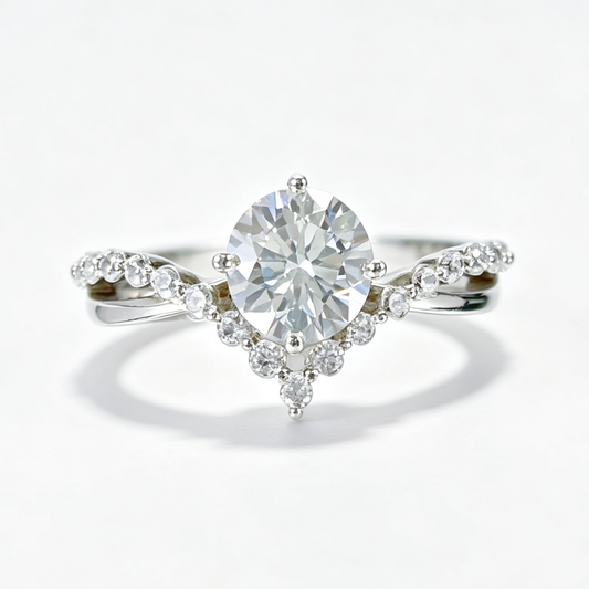 Tiara round-cut moissanite ring on hand — AUMIRE JEWEL