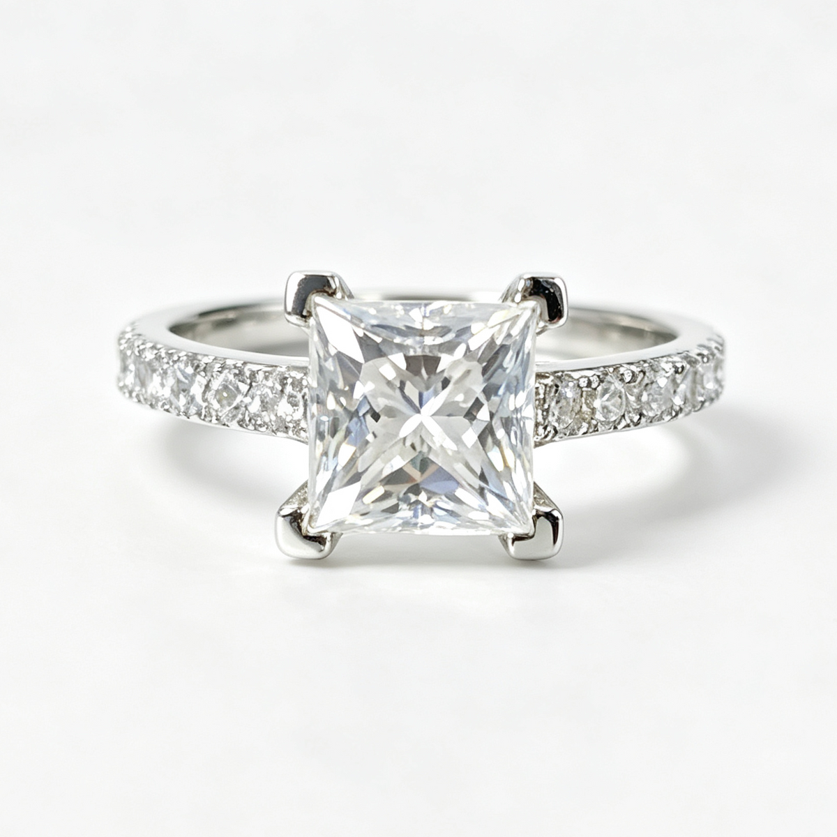 Ice Crystal princess-cut moissanite ring on hand — AUMIRE JEWEL