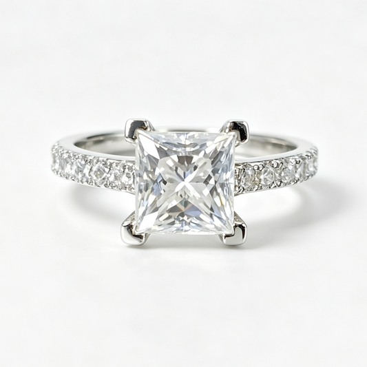Ice Crystal princess-cut moissanite ring on hand — AUMIRE JEWEL