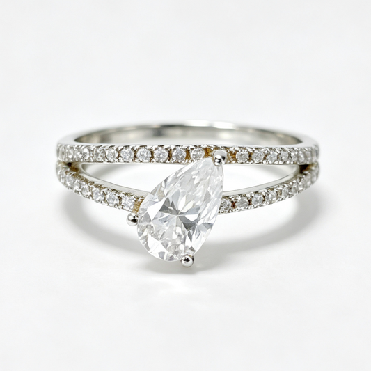 Star Belt pear-cut moissanite ring on hand — AUMIRE JEWEL