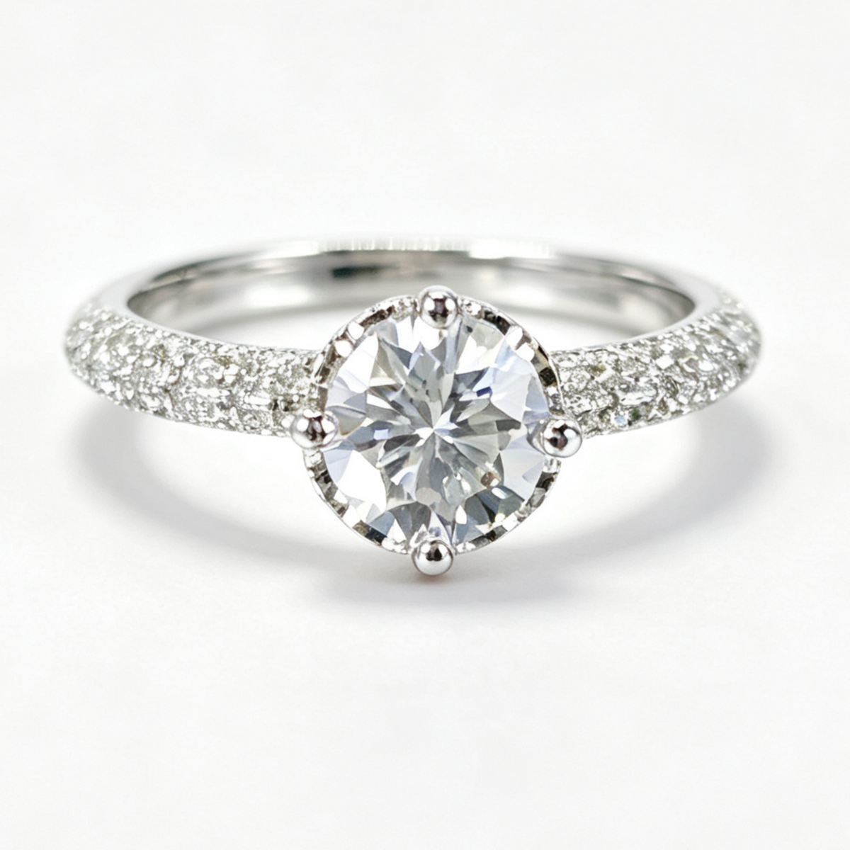 Angel's Wings round-cut moissanite ring on hand — AUMIRE JEWEL