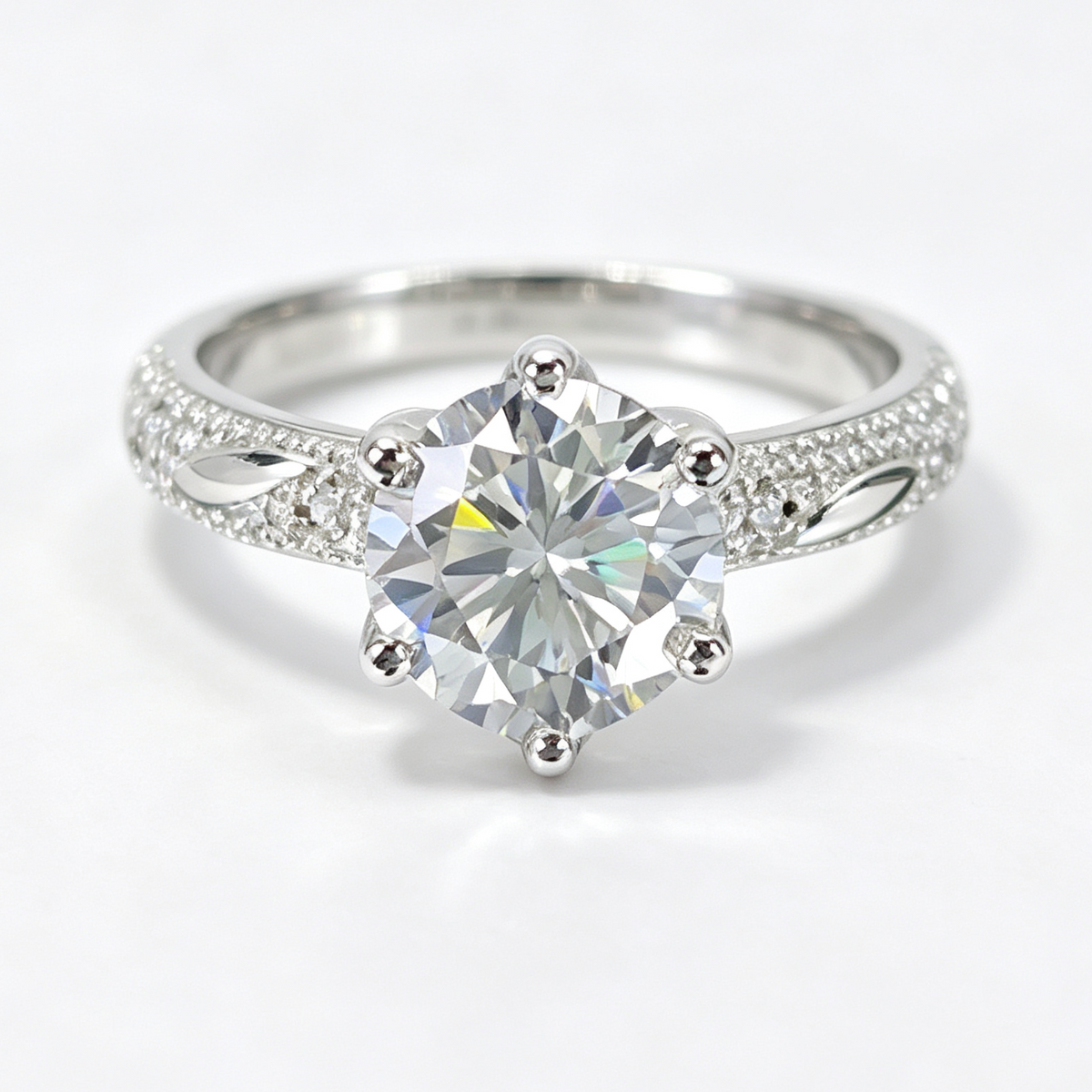 Encounter round-cut moissanite ring on hand — AUMIRE JEWEL