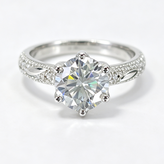 Encounter round-cut moissanite ring on hand — AUMIRE JEWEL