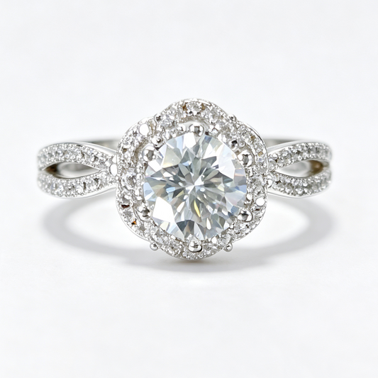 Love Bouquet round-cut moissanite ring on hand — AUMIRE JEWEL