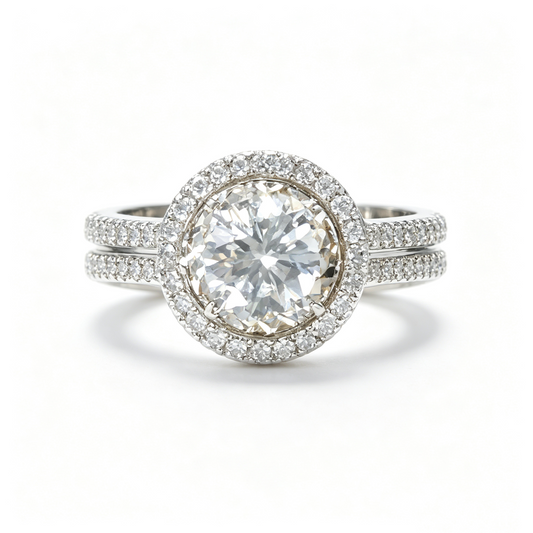 Encircling Love round-cut moissanite ring on hand — AUMIRE JEWEL