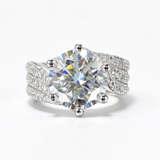 Three Gens of Love round-cut moissanite ring on hand — AUMIRE JEWEL