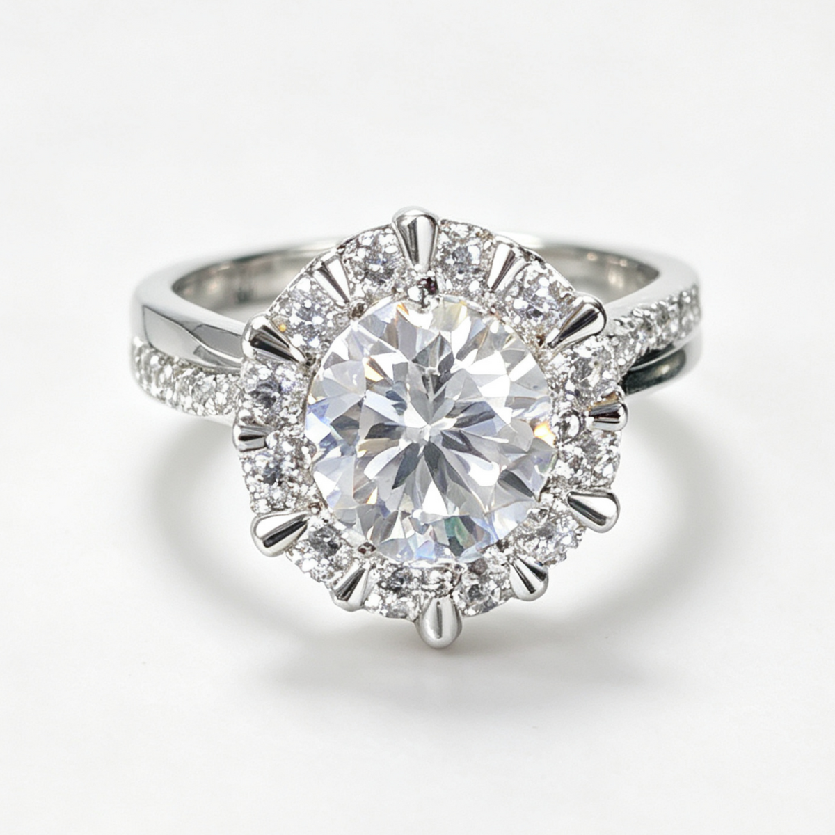 Queen Protea round-cut moissanite ring on hand — AUMIRE JEWEL