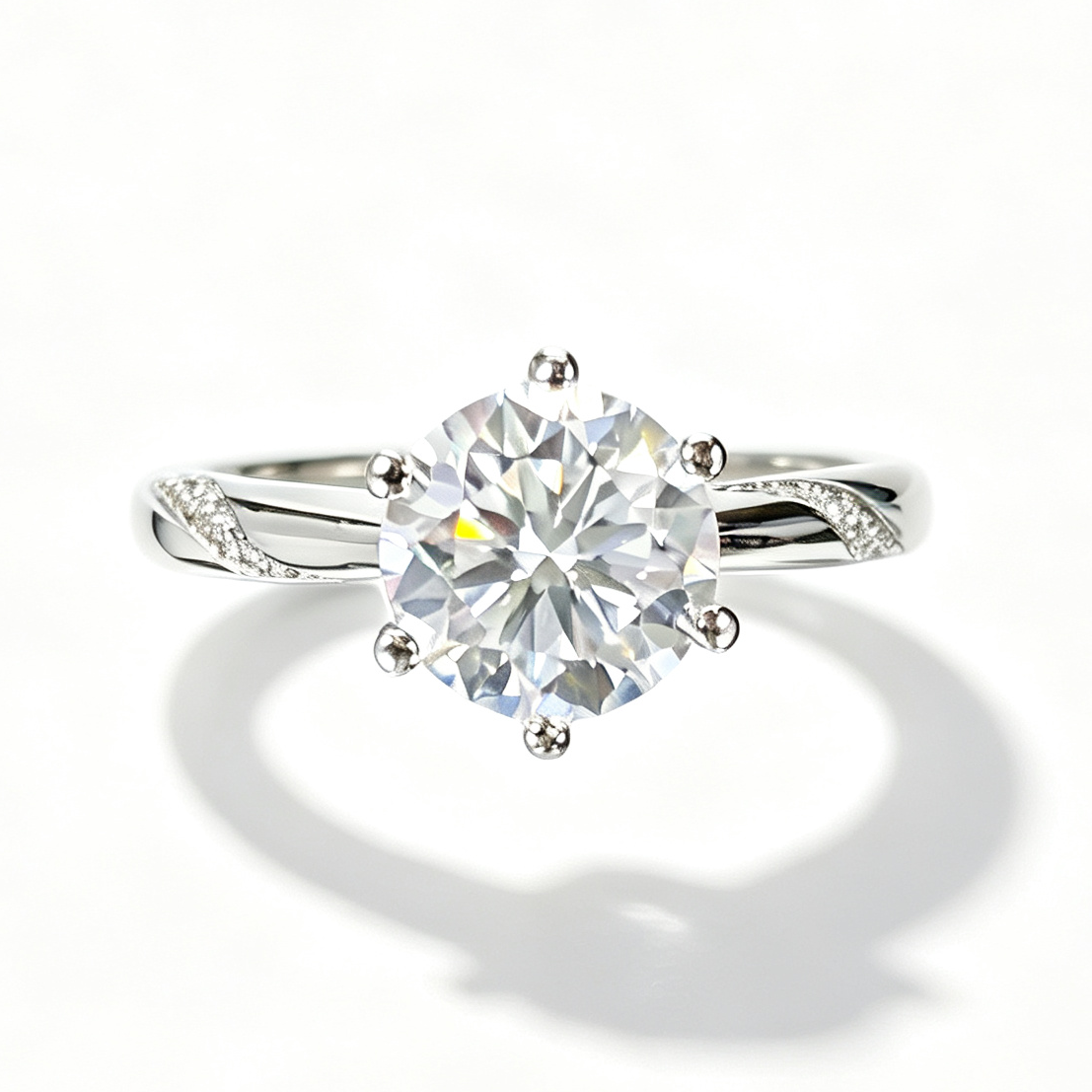 Single-Row S-Arm round-cut moissanite ring on hand — AUMIRE JEWEL