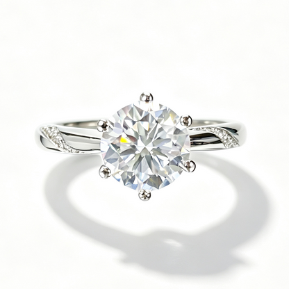 Single-Row S-Arm round-cut moissanite ring on hand — AUMIRE JEWEL