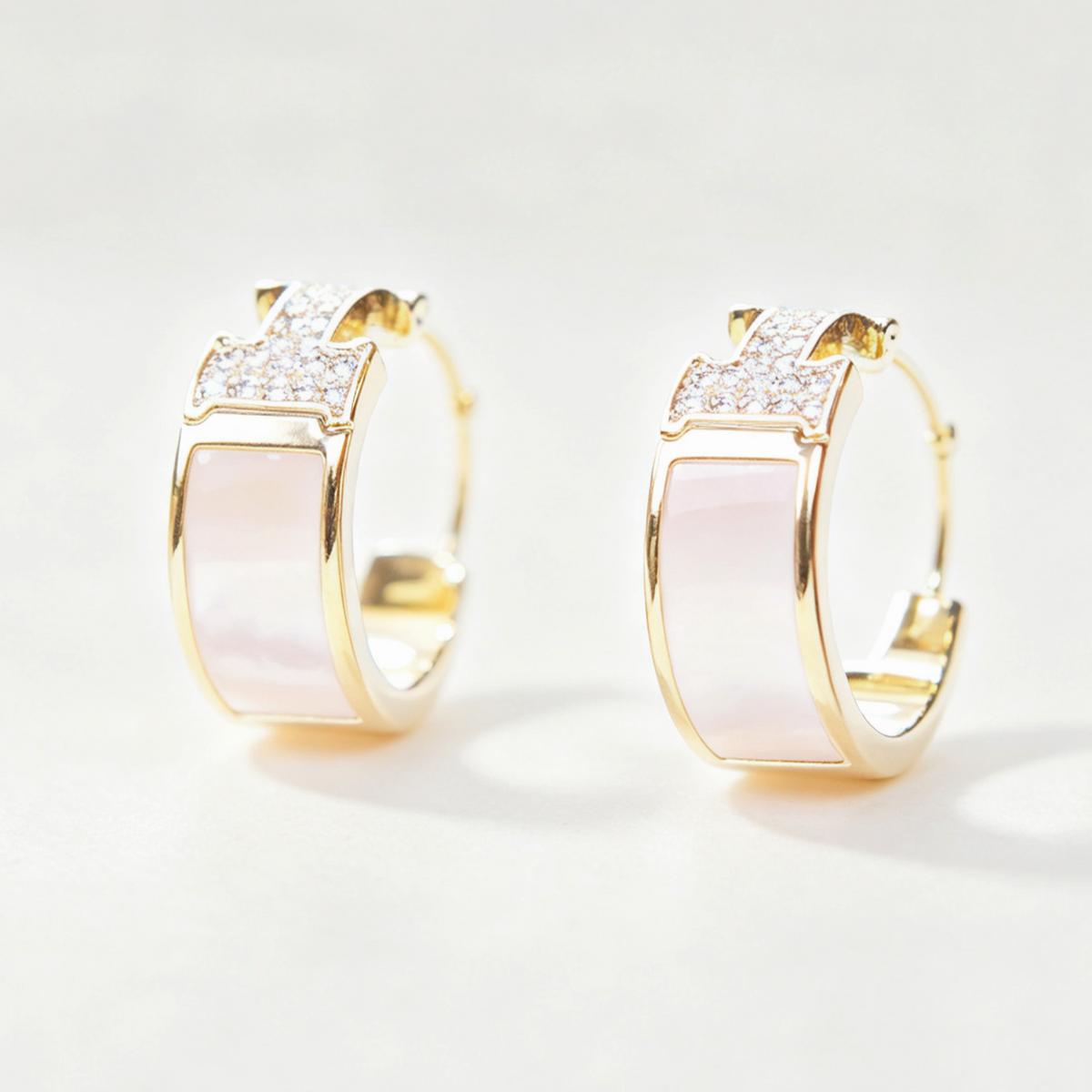 Inlaid Diamond Mother-of-Pearl Earrings on model — AUMIRE JEWEL