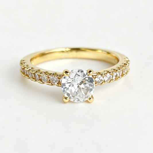 Talia round-cut moissanite ring on hand — AUMIRE JEWEL