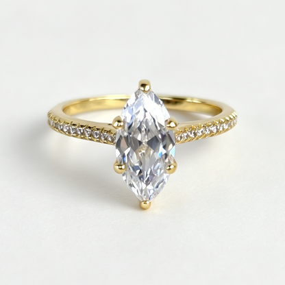 Celeste marquise-cut moissanite ring on hand — AUMIRE JEWEL