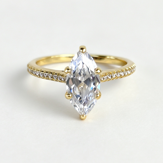 Celeste marquise-cut moissanite ring on hand — AUMIRE JEWEL