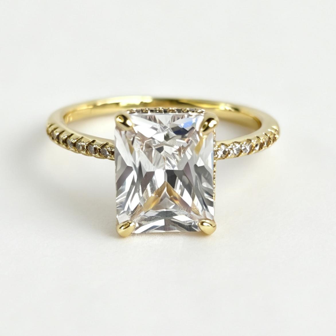 Astrid radiant-cut moissanite ring on hand — AUMIRE JEWEL