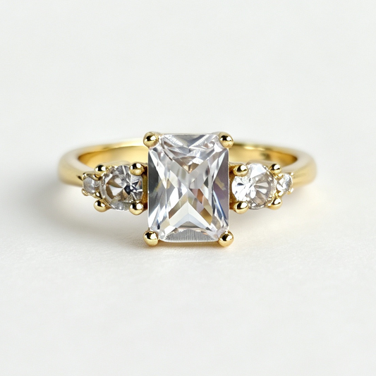 Cora octagon-cut moissanite ring on hand — AUMIRE JEWEL