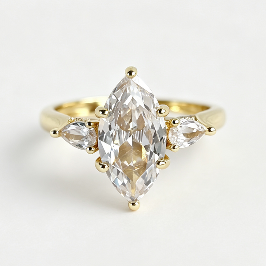 Della marquise-cut moissanite ring on hand — AUMIRE JEWEL