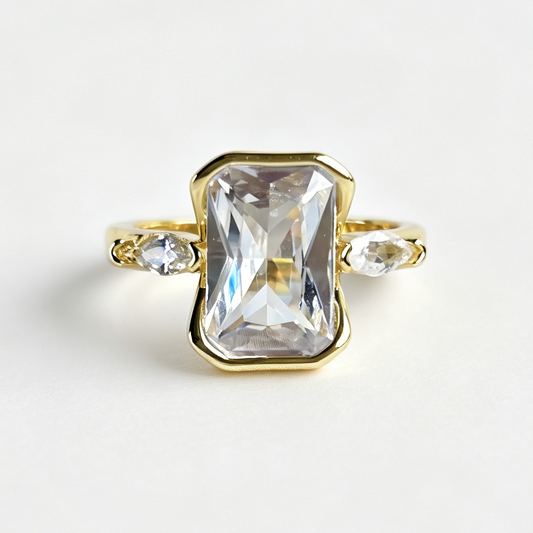 Elena octagon-cut moissanite ring on hand — AUMIRE JEWEL