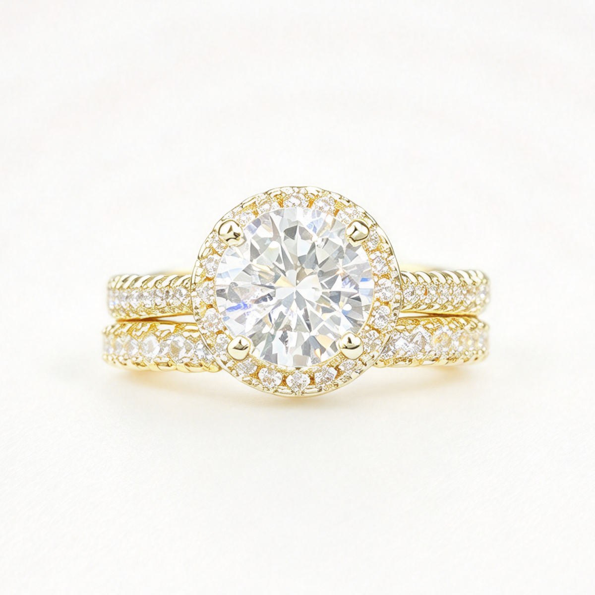 Zaria stacked moissanite ring set on hand — AUMIRE JEWEL